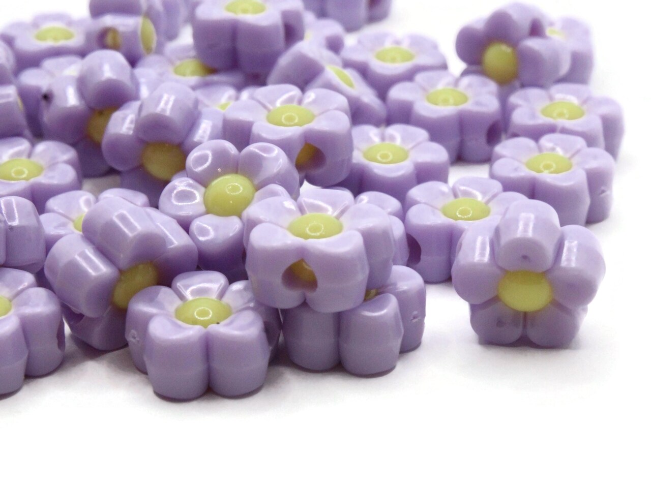 50 11mm Purple and Yellow Two-Tone Daisy Flower Plastic Plant Beads